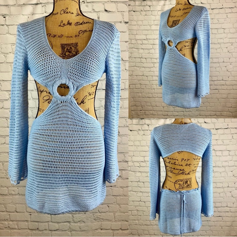 Lillusory Baby Blue Crochet Beach Coverup Summer Dress